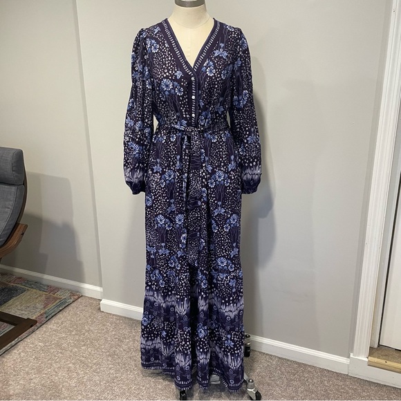 Celina Moon purple floral long sleeve maxi dress size L